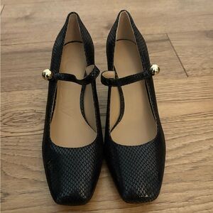 J. Crew Black Snakeskin Mary Jane Heels